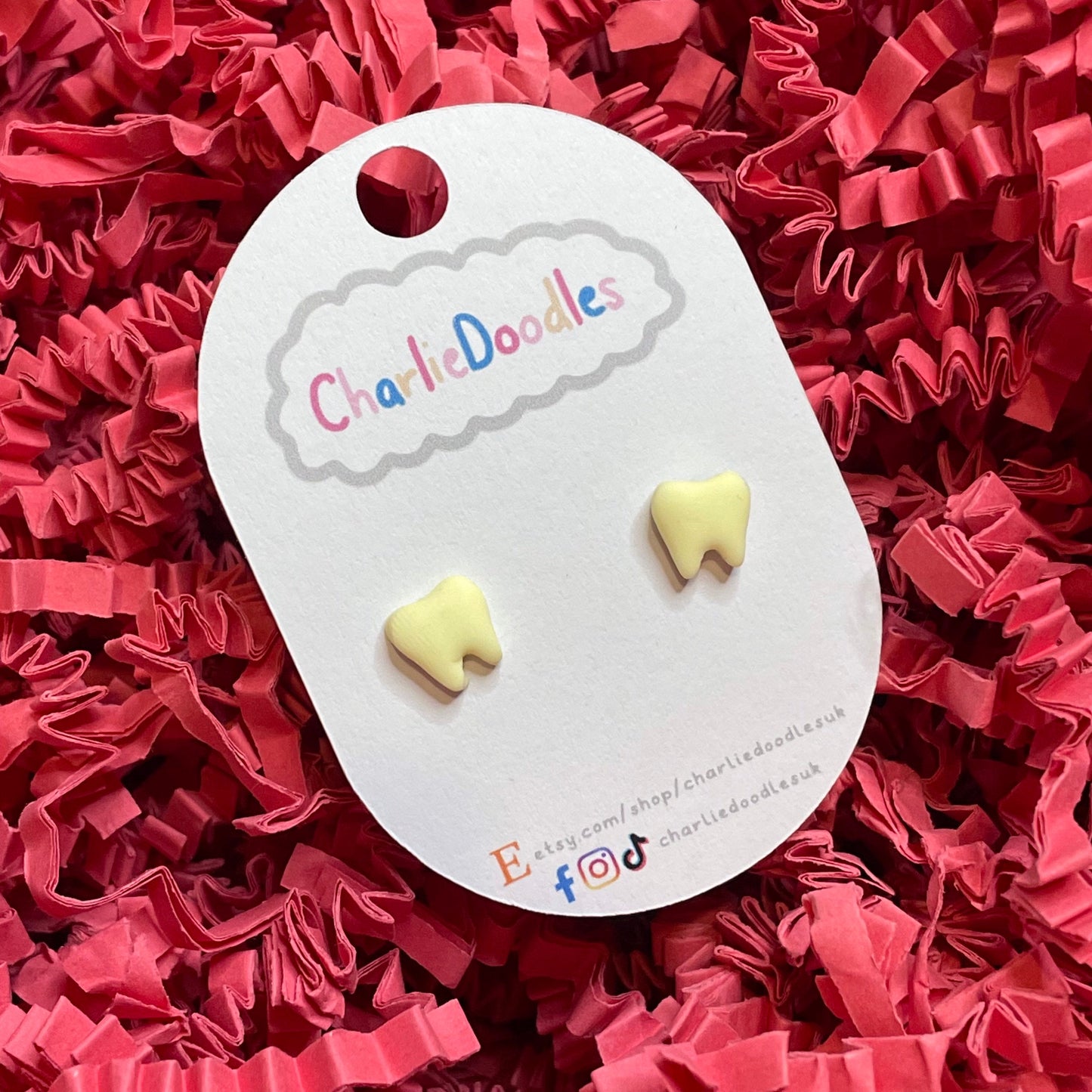 1 Pair - Tooth Shaped Polymer Clay Stud Earrings